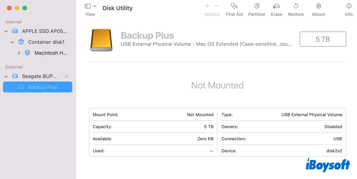 Disque dur externe non monté sur macOS Sequoia